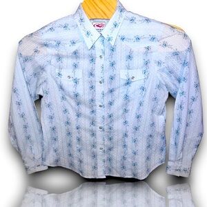 Roper XL Woman Western Rodeo Pearl Snap Front Lt Blue White Floral V. Good Cond!
